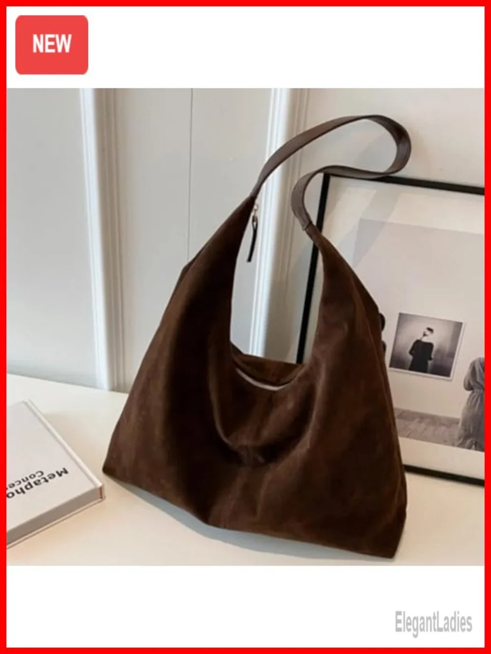 Suede Shoulder Bag Hobo Handbag Tote Purse Slouchy Underarm Bag Work Travel